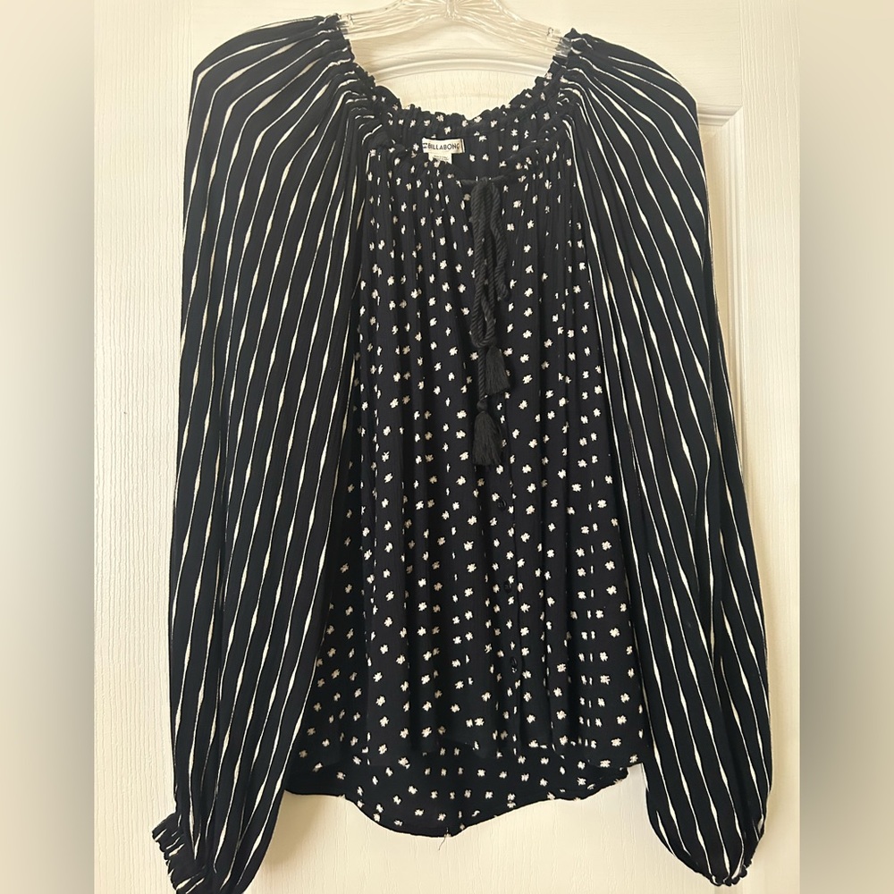 Billabong Black and Cream Peasant like Blouse